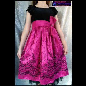JONA MICHELLE Girls 7 HOT PINK & BLACK DRESS w BOW Christmas holidays pictures
